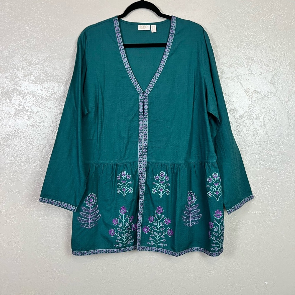 LOGO Lavish Lori Goldstein Embroidered‎ Long Sleeve Blouse 1X